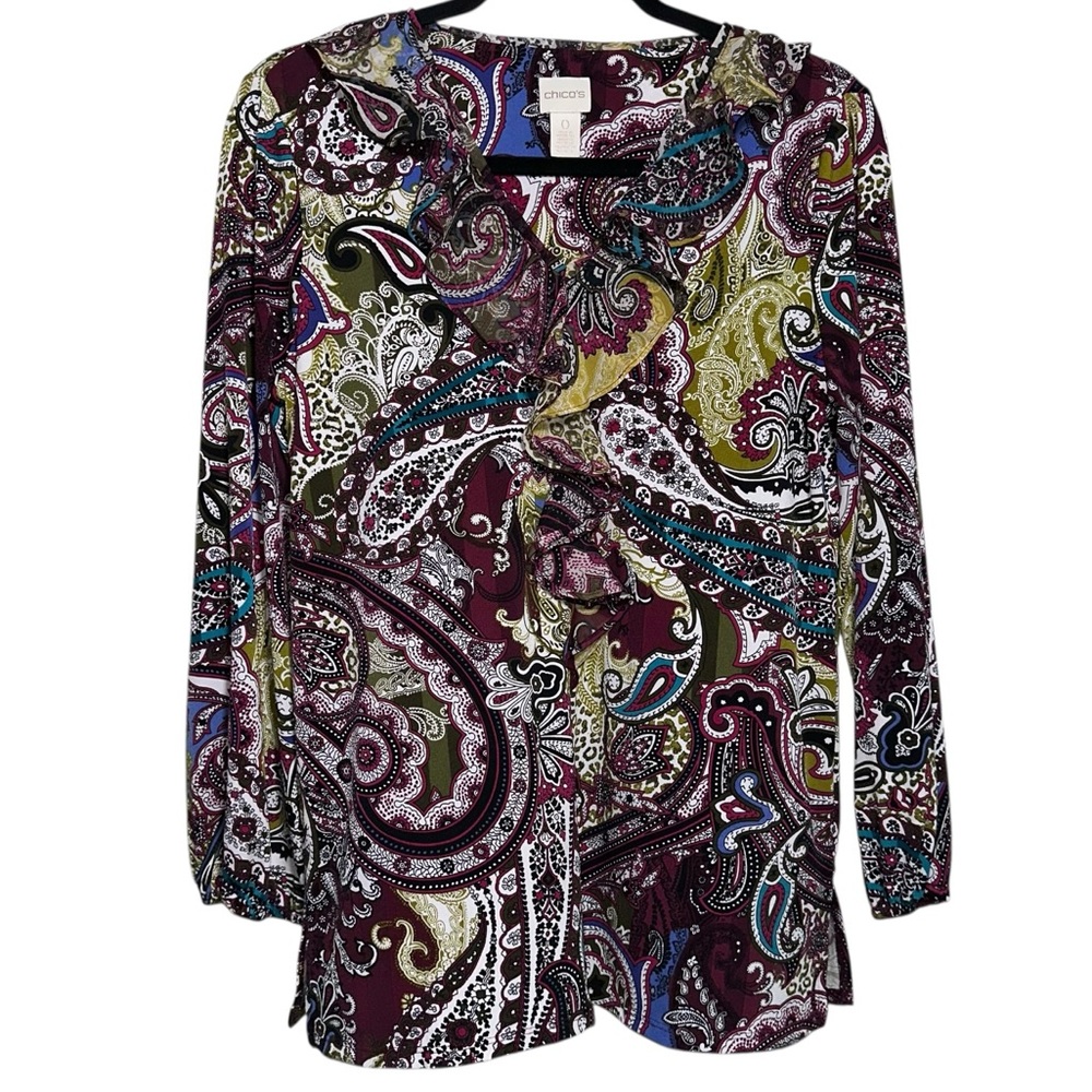 EUC CHICO’S Stretchy Paisley Boho Top - size 0
